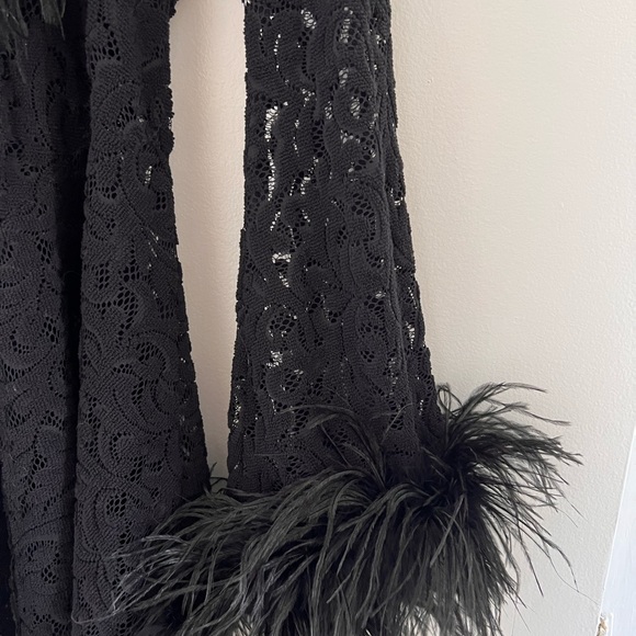 Trashy lingerie floor length black ostrich feather lace night gown robe - Picture 4 of 7